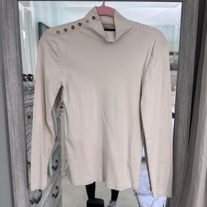 J.CREW Gold Button Mock-Neck Long Sleeve Top – Size S – Ivory